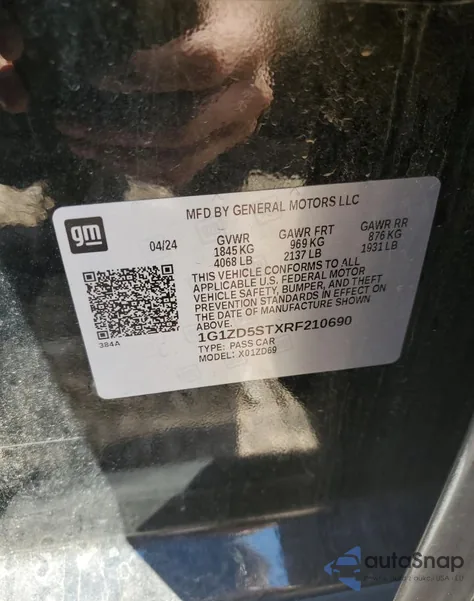 2024 Chevrolet Malibu Lt z USA, uszkodzony, nr VIN 1G1ZD5STXRF210690